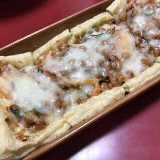 ヘルシーおつまみ★薄揚げで作る納豆キムチピザ